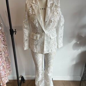 Elegant White Lace Suit